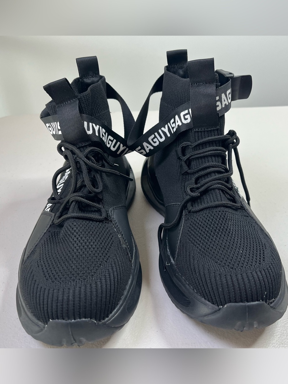 Black High-Top Knit Sneakers for Men - Picture 2 of 7
